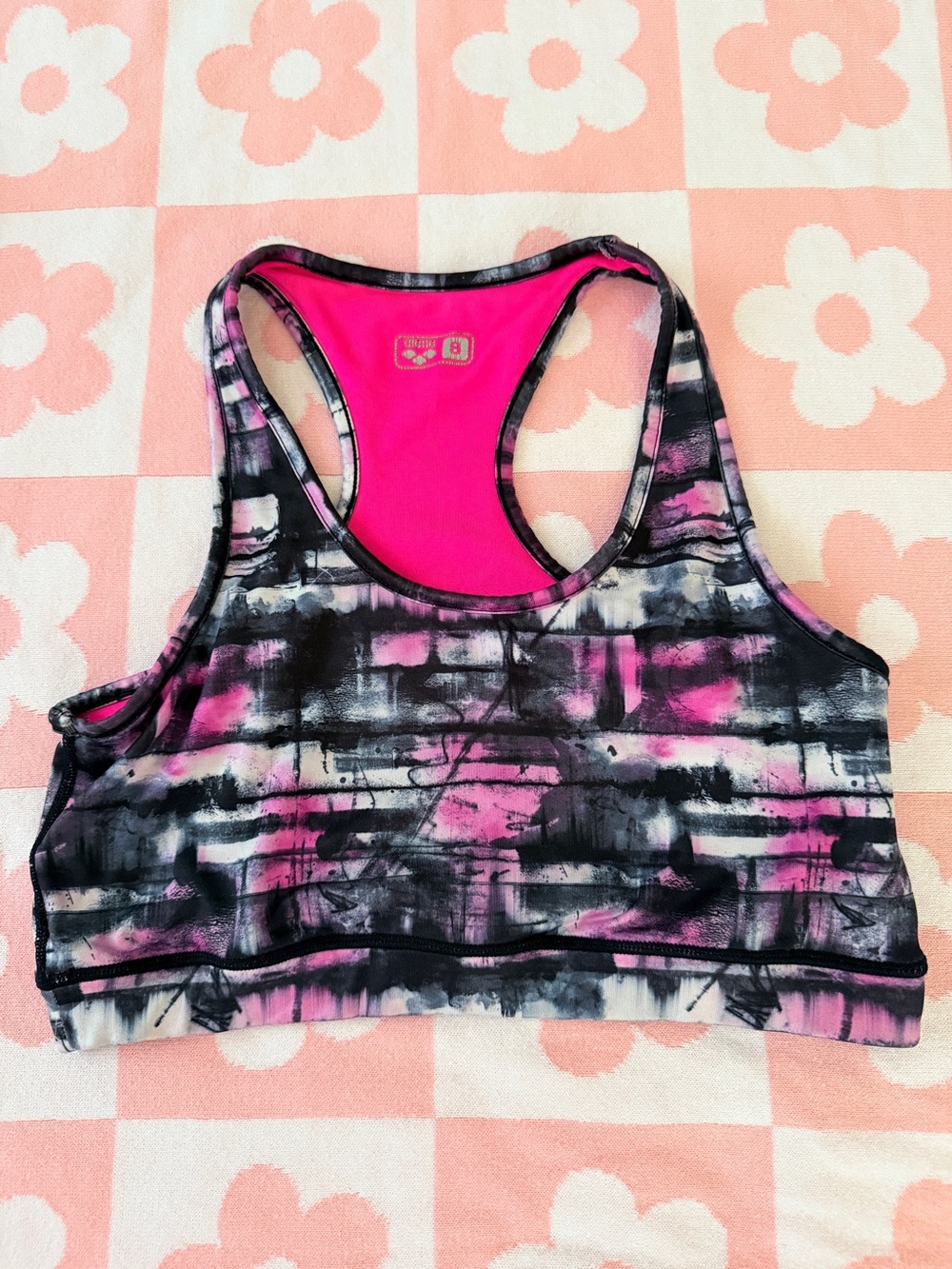 Tie-Dye Racerback Sports Bra — Pink & Black